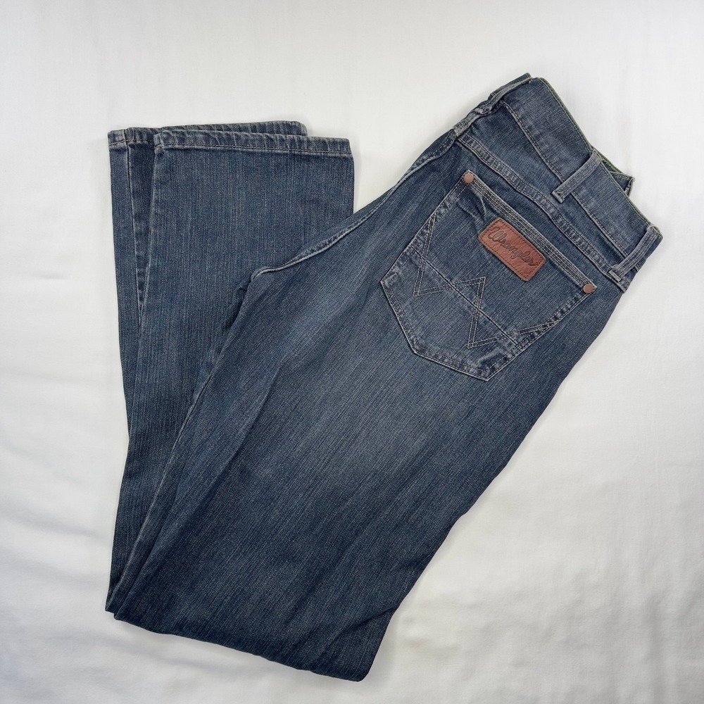 Wrangler Retro Jeans Mens 35x34 Slim Straight Blue Denim Western Cowboy SEE SIZE